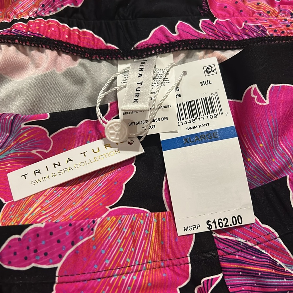 Trina Turk Black and Hot Pink Floral Swim Coverup Pants Only- sz XL - Picture 6 of 6